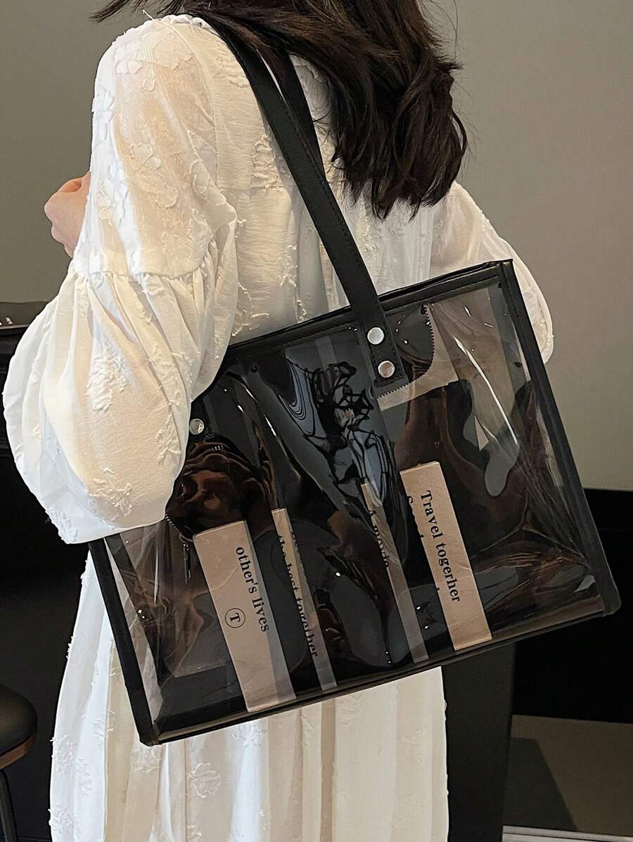 Minimalist Large Capacity Clear Beach Tote Bag, Women Shoulder Handbag