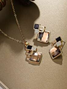 2pcs Asymmetrical Geometrical Luxury Fashion Necklace & Earrings Set For Women