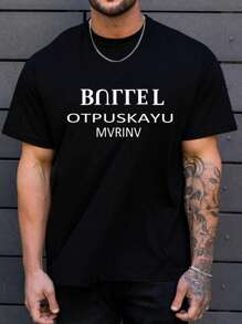 Men's Casual Hand Print Letter Short Sleeve T-Shirt Top, Fashion For Spring/Summer