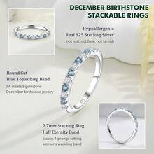 Birthstone Rings Eternity Band 925 Sterling Silver/Yellow Gold Created Gemstone Stackable Wedding Band Half Eternity Rings For Women Size 6 To 102025 - 12月/創作藍色黃玉 - 查看 5