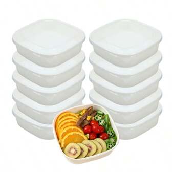 10 Pcs Disposable Stackable Paper Food Storage Containers With Lid, Uncoated, For Lunch, Snacks, Fruit Platters, Restaurants, Picnics