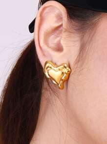 Uworld 1 paire de boucles d'oreilles en acier inoxydable en forme de cœur pour femmes, design en métal liquide plaqué or 18 carats. Bijoux féminins personnalisés et , convenant pour le port quotidien, les vacances, les fêtes, etc.