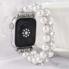 A Large White Pearl Rhinestone-Set Strap, A Shiny Smartwatch Decorative Strap, Made By Hand. Compatible With Apple Watch Strap 38/42/40/44/41/45/49mm Apple Watch Ultra Series 10-1 Series SE Series