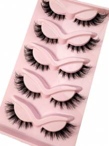 5对猫眼假睫毛，透明梗，自然蓬松，狐狸眼假睫毛，超长尾睫毛，仿貂毛睫毛，美妆睫毛嫁接，条状假睫毛 - 黑色 - 查看 5