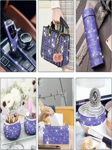 1 码皇家蓝色自粘式水钻丝带水晶钻石闪亮丝带 DIY 装饰贴纸，带 2 毫米水钻，适用于 DIY 工艺品、婚礼派对装饰、汽车电话装饰、电脑水瓶化妆架装饰 - 1碼皇家藍 - 查看 5