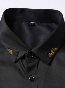 1 pièce Chemise noire d'affaires pour homme, résistante aux faux plis, col, coupe slim, manches longues, col brodé, convient pour le port au bureau