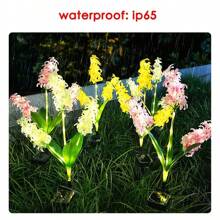 复活节礼物新款太阳能风信子LED庭院灯，太阳能灯LED草坪灯，风信子花灯设计，风信子花灯笼，庭院装饰花园，户外防水地插景观灯，亮黄色，粉色，白色花朵装饰 - 彩色 - 查看 8