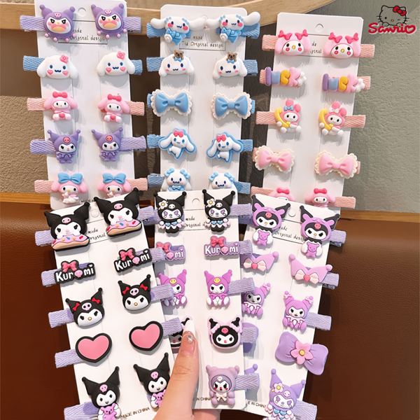 Sanrio 1PC Sanrio 10pcs Cartoon Children's Hair Clip Fully Wrapped Cloth Hair Clip Baby Cute Hair Accessories Kulomi Headdress Home Bathroom Decor Summer Back To School