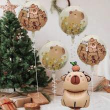 Set de 5 decoraciones de fiesta de cumpleaños de Capibara, que incluyen un globo en forma de Capibara y 4 globos redondos, para regalos de fiesta de Capibara y suministros de fiesta con temática de Capibara - Multicolor - Ver 7