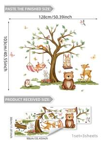 1pc/1set2pcs/1set3pcs Forest Tree Animal Tiger Fox Bear Rabbit Kitten Wall Stickers, Decorative For Baby Room, Living Room, Bedroom