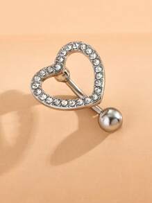 1 件空心心形锆石不锈钢肚脐环 - 銀色 - 查看 4