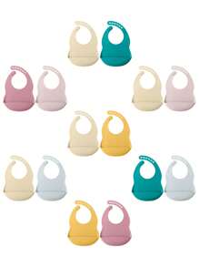 2pcs Personalized Name Pattern Silicone Bibs, Solid Color Bibs, Customized Feeding Supplies, Personalized Gift, Baby Led Weaning - Multicolor - View 10