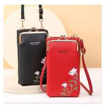 Lotus Embroidery Shoulder Messenger Bag Phone Pouch Wallet Purse Wallet Phone Bag For Women Wallet