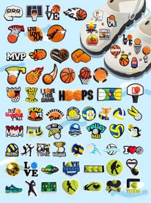 GrinLab 30pcs Assorted Ball Game Designed Shoe Charms, PVC Bubble Slippers & Sandals Decor, Wooden Clogs Ornaments, DIY Shoe Accessories, Birthday Gift, Party Favors (Random Style & Pattern)