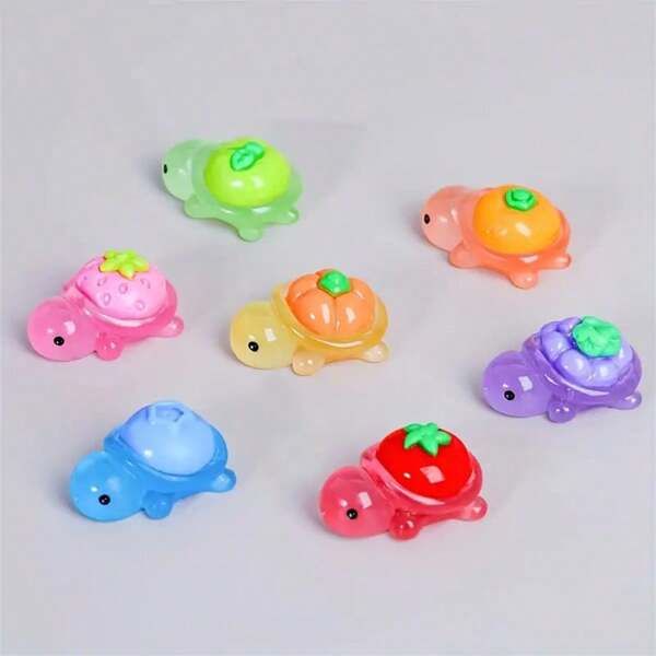 10/20/30pcs Glowing Colorful 3D Vegetable/Fruit Luminous Turtle Resin Decorative DIY Accessory, Desktop & Car Decor