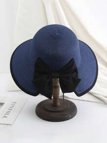 1pc Women's Straw Hat, Boho Style Summer Beach Hat, Bowknot Sun Protection Hat For Holiday, Versatile - Multicolor - View 18