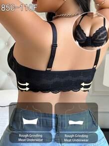 Plus Size Women Fashionable Front Closure Lace Wireless Bra - Multicolor - View 5