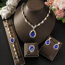 5pcs Women's Copper Alloy Rhinestone Jewelry Set, Wedding Accessories