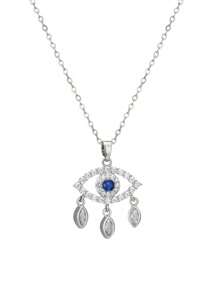 1 条银色不锈钢链，镶嵌水钻的蓝色锆石眼形吊坠，简约时尚，适合女性、圣诞节、万圣节、情侣、日常穿着、派对 - 淺藍色 - 查看 1