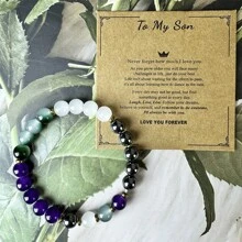 1 件手工制作的弹性串珠手链，附卡片，送给儿子的贴心礼物：彩色串珠手链和暖心卡片