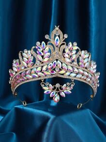 Rhinestone Leaf Wedding Tiara Headband For Brides, Rose Gold Crown Headband For Pageants Wedding Prom Birthday - Multicolor - View 3