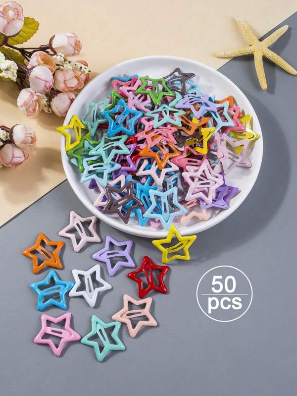 50 pièces Barrettes à cheveux colorées minimalistes polyvalentes et en forme d'étoile, accessoires pour cheveux