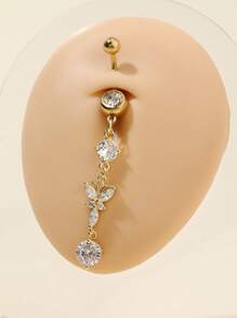 1 Pc Butterfly Shaped Belly Button Ring, Suitable For Daily Wear - Yellow Gold - View 4