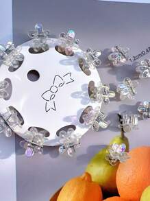 10pcs Cute Holographic Mini Hair Claw Clips For Girls, Resin And Plastic Material, Transparent Design