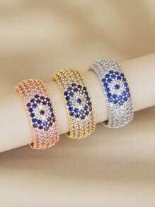 1pc Copper Setting 5-Row Cubic Zirconia Ring, 18K Gold Plated Square CZ Ring, Unique Design Suitable For Men And Women - Multicolor - View 10