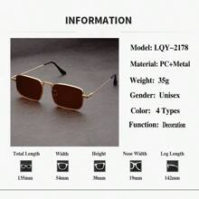 1 件女式复古金属方形小框时尚眼镜，复古风格，时尚眼镜，适合个性化日常服装和沙滩配饰 - 彩色 - 查看 11