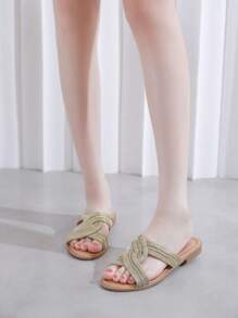 Women's Rhinestone Decorated Fashionable Casual Flat Slide Sandals Stylish Sandals Summer Sandals For Women