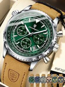 POEDAGAR 1 件男士休闲日期计时 PU 皮革石英表,防水夜光,商务腕表,适合工作场合,时尚男士手表 + 礼盒,男士礼物 - 均碼 - 查看 12