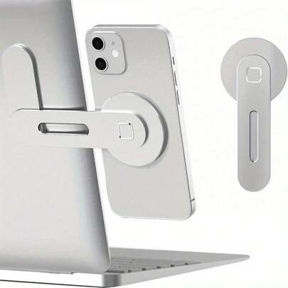 1pc Adjustable Aluminum Laptop Stand With Magnetic Phone Holder - Slim Foldable Side Mount Clip For I Phone & All Phones, Portable Computer Expansion Bracket