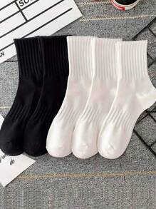 1/5pcs Pack All-Match Solid Stripe Anti-Odor Moisture Wicking Sport Socks, Versatile - Multicolor - View 9