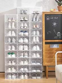 10pcs/Set Thick Transparent Plastic Stackable Shoe Boxes, Drawer Style Shoe Storage Containers With Clear Front Display, Suitable For Sports Shoes, High Heels, Leather Shoes, Casual Shoes