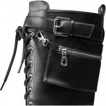 Women's Combat Riding Platform Knee High Boots, Lace Up Fall Lug Sole Gothic Motorcycle Boots With Inside Zipper, 2025 Style - 黑色 - 查看 7