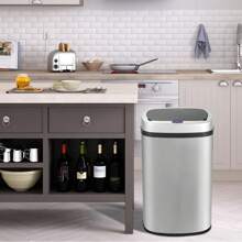 Display4top Stainless Steel Automatic Touchless Kitchen Bathroom Sensor Bin,Trash Can,Touch Bin (58LRound)