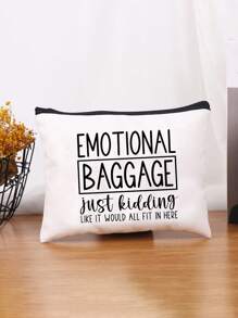 Leraar Waardering Cadeau Make-up Tas Met "EMO TIONAL BAGGAGE" Prints, Linnen Portemonnee, Cosmetische Tas, Voering, En Geen Sluiting - Perfect Voor Opvoeders En Schoolpersoneel, Leraar Bedankcadeau, Stijlvolle Casual Accessoires Voor Uitjes, Vakantie