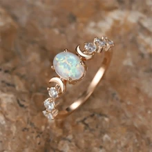 Boho Stijl Belofte Ring Retro Ster Decor 18K Goud Verguld Maansteen Ontwerp Geplaveide Glanzende Opaal Zirkonia Verlovings-/Trouwring Banketfeest Decor Cadeau Voor Vrouwen