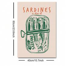 1pc Unframed Green Vintage Sardine Fish Wall Art Print - Retro Kitchen Decor Poster For Seafood Restaurant, Bar Cart, Modern Home - Minimalist Painting For Living Room & Dining Room Decorations - Multicolor - View 9