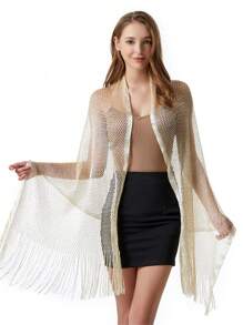 1pc 210*50cm Silk-Like Openwork Scarf/Shawl, Dual-Use Summer Headscarf & Shoulder Wrap, Gold Color