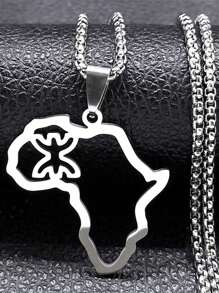 Berber Africa Map Necklace For Women, Men Stainless Steel Gold/Silver Color Stunning Lettering Kabyle Berber Necklace