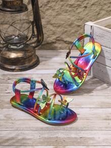 2025 Summer New Set Toe Fashion Cross Strap Flat Round Toe Comfortable Non-Slip Elastic Buckle Butterfly Accessory Children's Beach Sandals - Multicolor - View 10
