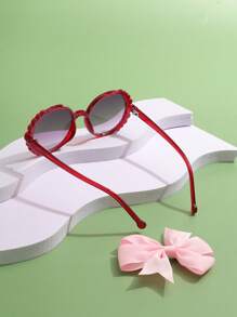 1 Set Kids' Pearl Oval Fashionable Glasses & 1 Pc Bow Hair Clip