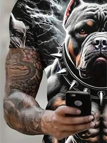 Áo thun nam mùa hè thoải mái, áo tay ngắn in hình chó ngộ nghĩnh, thoáng khí, thích hợp mặc hàng ngày vào mùa hè, hình 3D nổi, cỡ lớn, trang phục thường ngày ngoài trời. - Nhiều màu - Xem 3