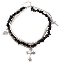 3pcs/Set Natural Stone + Titanium Steel + Faux Pearl Layered Necklace, Fashionable For Women, Suitable For Daily Wear Or Beach Vacation