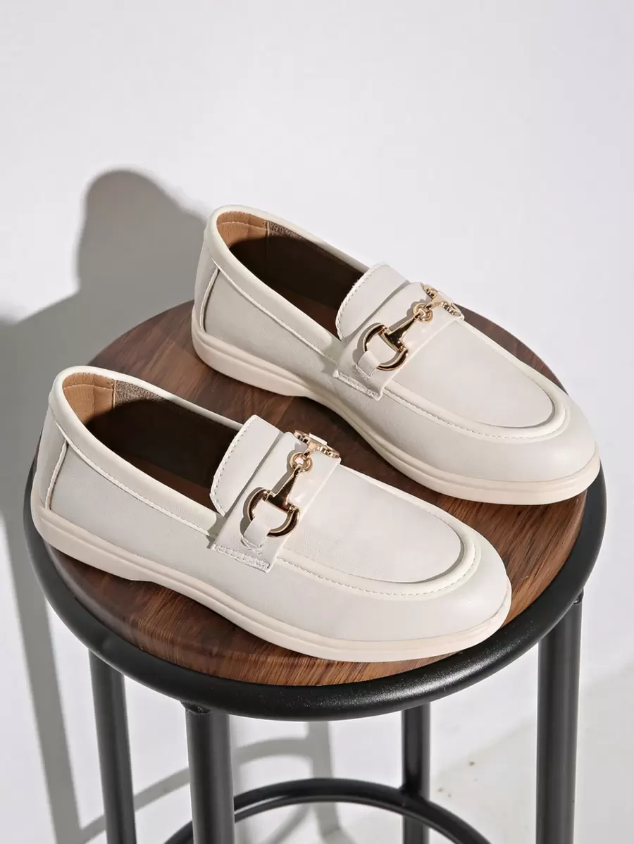 1 双圆头厚底防滑休闲乐福鞋，百搭 - 米色 - 查看 1