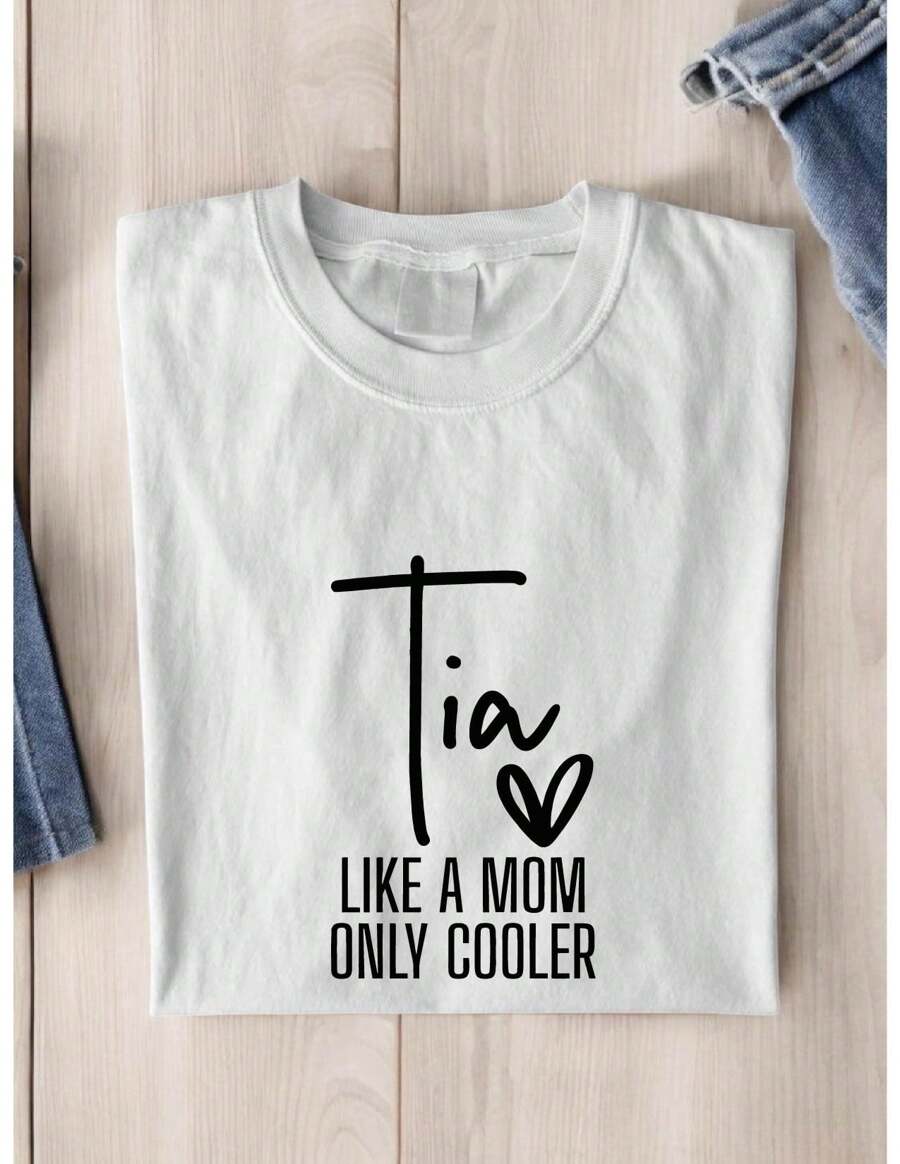 Tia Like A Mom Only Cooler Shirt, Spanish Aunt T-Shirt, New Aunt Shirts, Pregnancy Announcement Shirts, Cool Tia Gift, Pregnancy Reveal Tia Shirts TX-1776 - 白色 - 查看 1