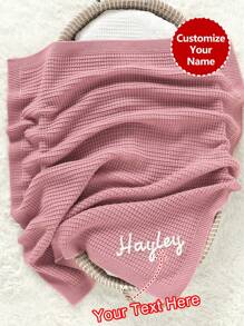Customizable Handcrafted Embroidered Children Knitted Blanket, Baby Name Blanket For Nursery Decor, Stroller Blanket - Pink - View 2