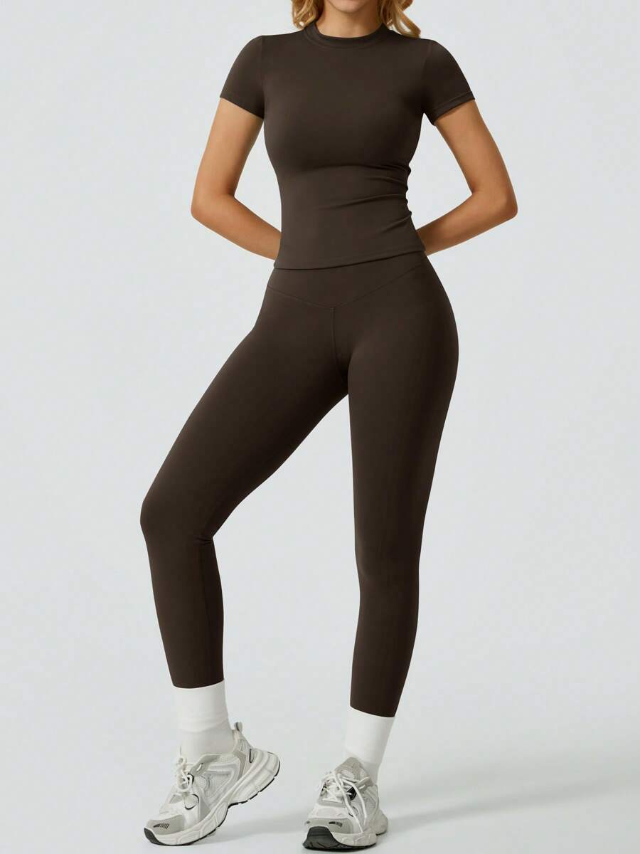NcmRyu Damen Einfarbiges minimalistisches Lässig Sport Set
